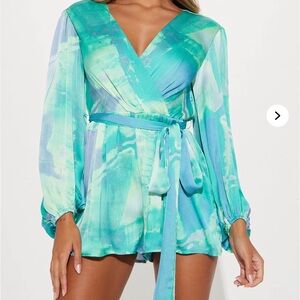 Vibrant Green and Blue Wrap Romper